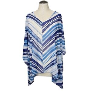Chico's White Blue Lightweight Cold Shoulder Poncho Blouse S/M